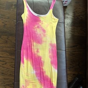 Asymmetrical strap tie dye dress